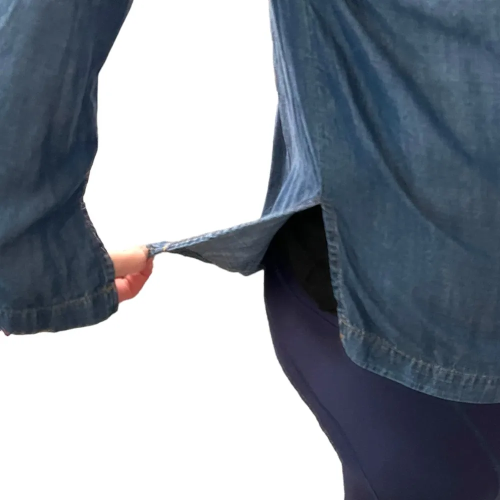 Cloth & Stone SMALL Off Shoulder Elastic Split Sleeve Side Chambray Denim Top - Image 9