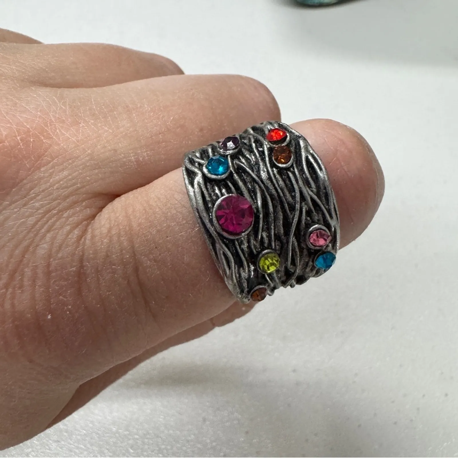 Silver Tone Birthstone Mothers Ring Chunky Womens Size 8 - Image 3