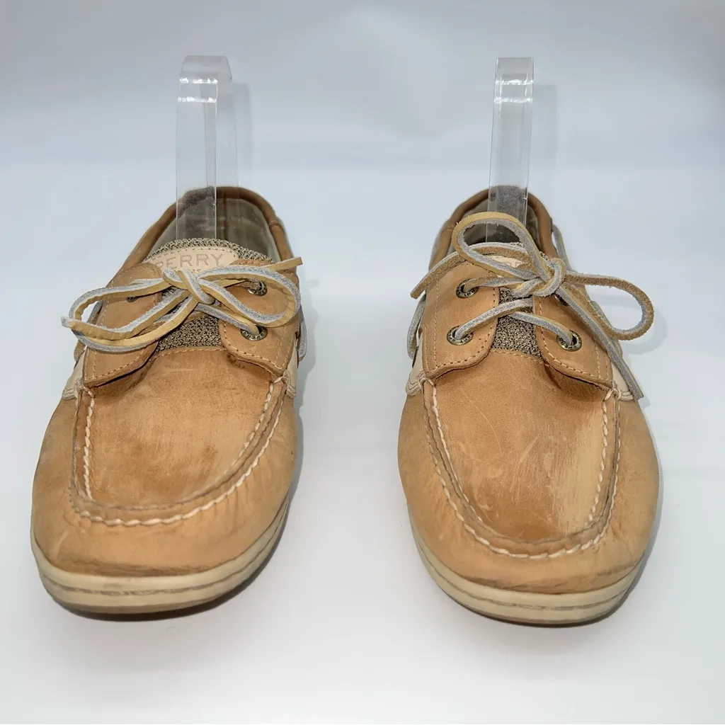 Sperry Tan and Beige Boat/Deck/Top Siders Shoes Loafers w/Leather Laces-Size 9 - Image 3