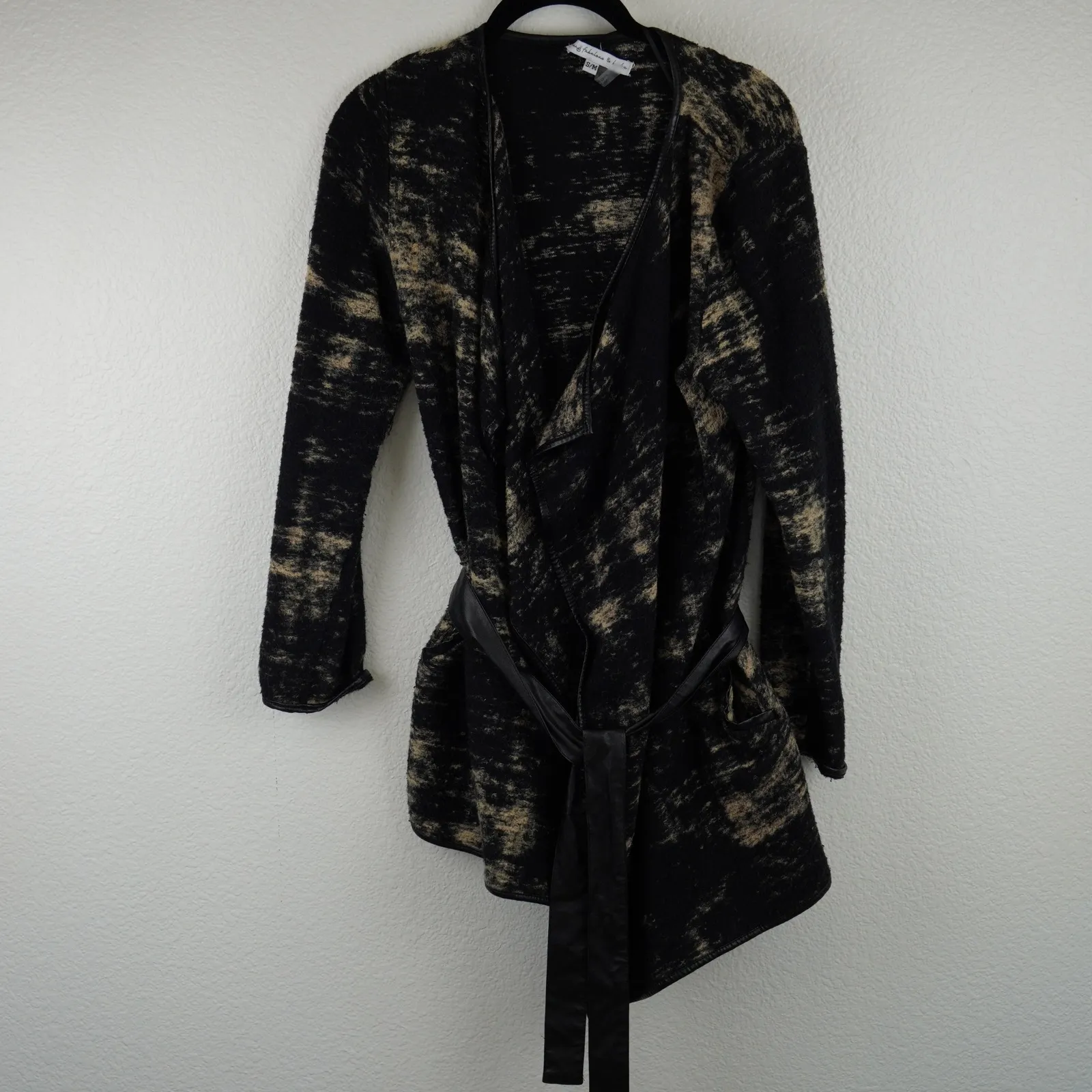 Young Fabulous & Broke Black Tan Plaid Wrap Cardigan Sweater Jacket Belted S M - Image 2