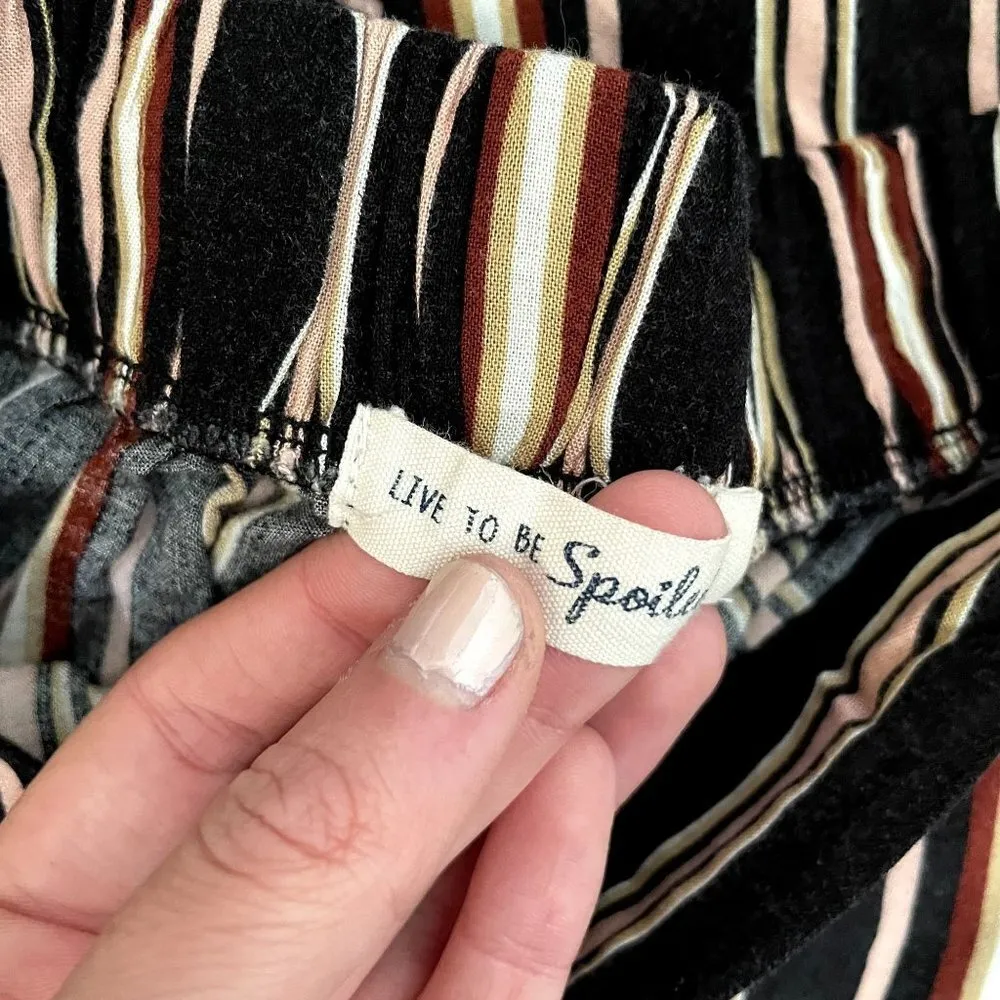 Live to be Spoiled black yellow red striped casual flare leg pants 90s costume - Image 2