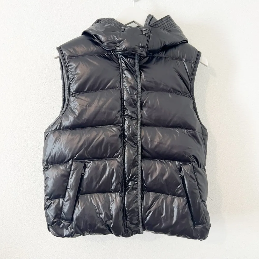 Vince Black Puffer Vest Detachable Hood Zip Button Front Size Large L - Image 2