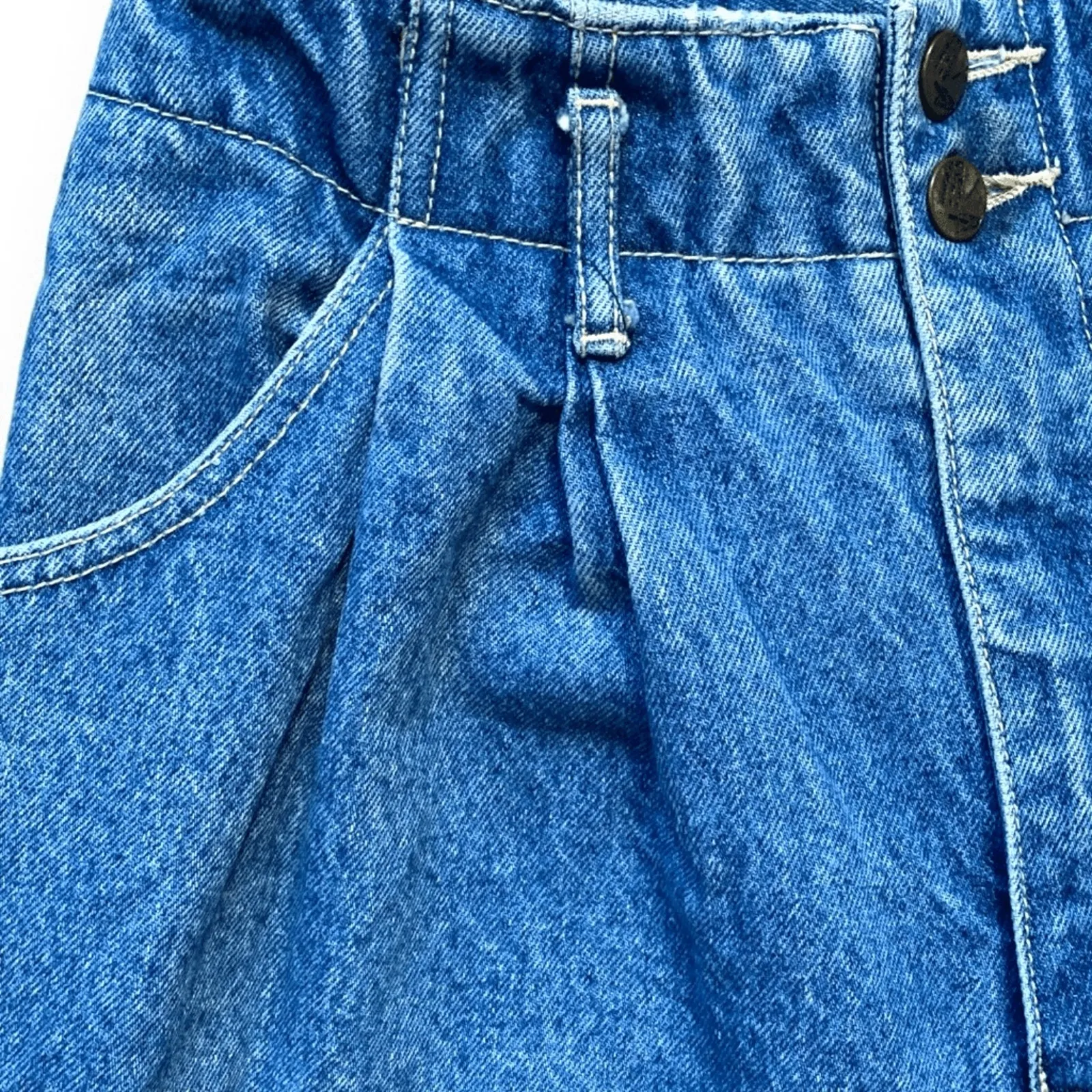 Vintage High Waist Baggy Barrel Jeans Pleated Tapered 80s 90s Medium Wash 25 Blue - Image 4