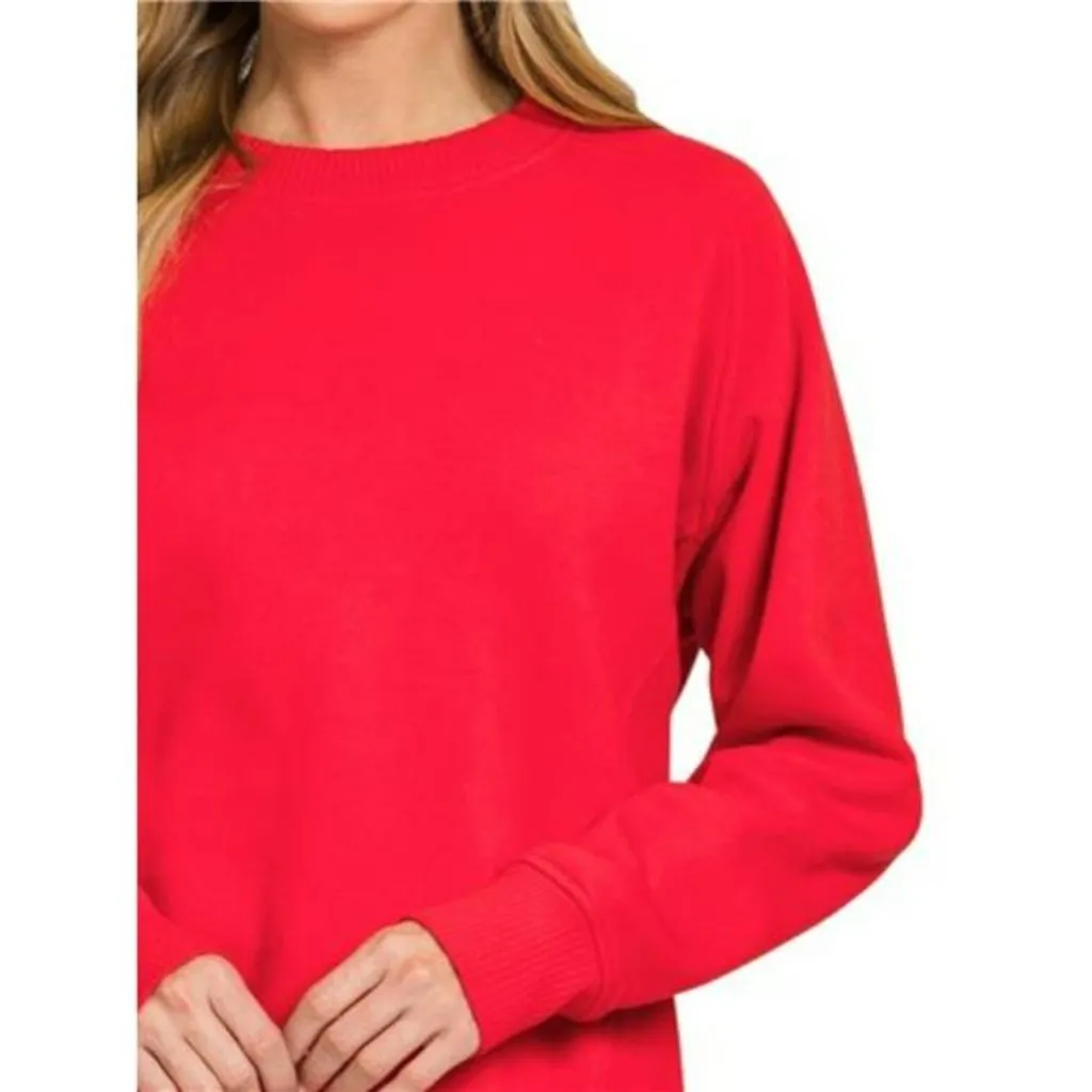 Zenana Fleece Round‎ Neck Ribbed Side Raglan Sweatshirt - Image 2