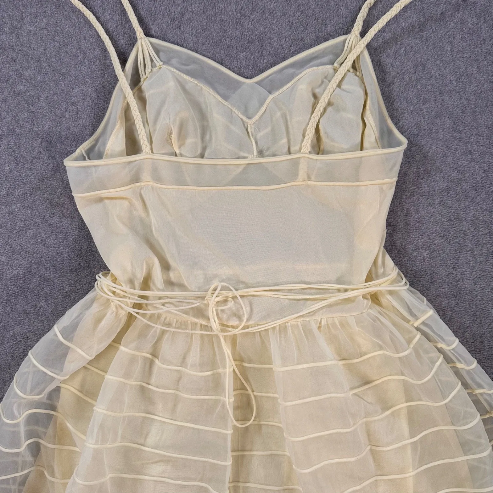 Marshall Field and Company Vintage Yellow Dress Size 36 Belted Flare Skirt Sheer - Image 13