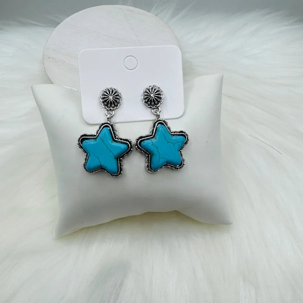 Western Style Star Earrings Blue - Image 2