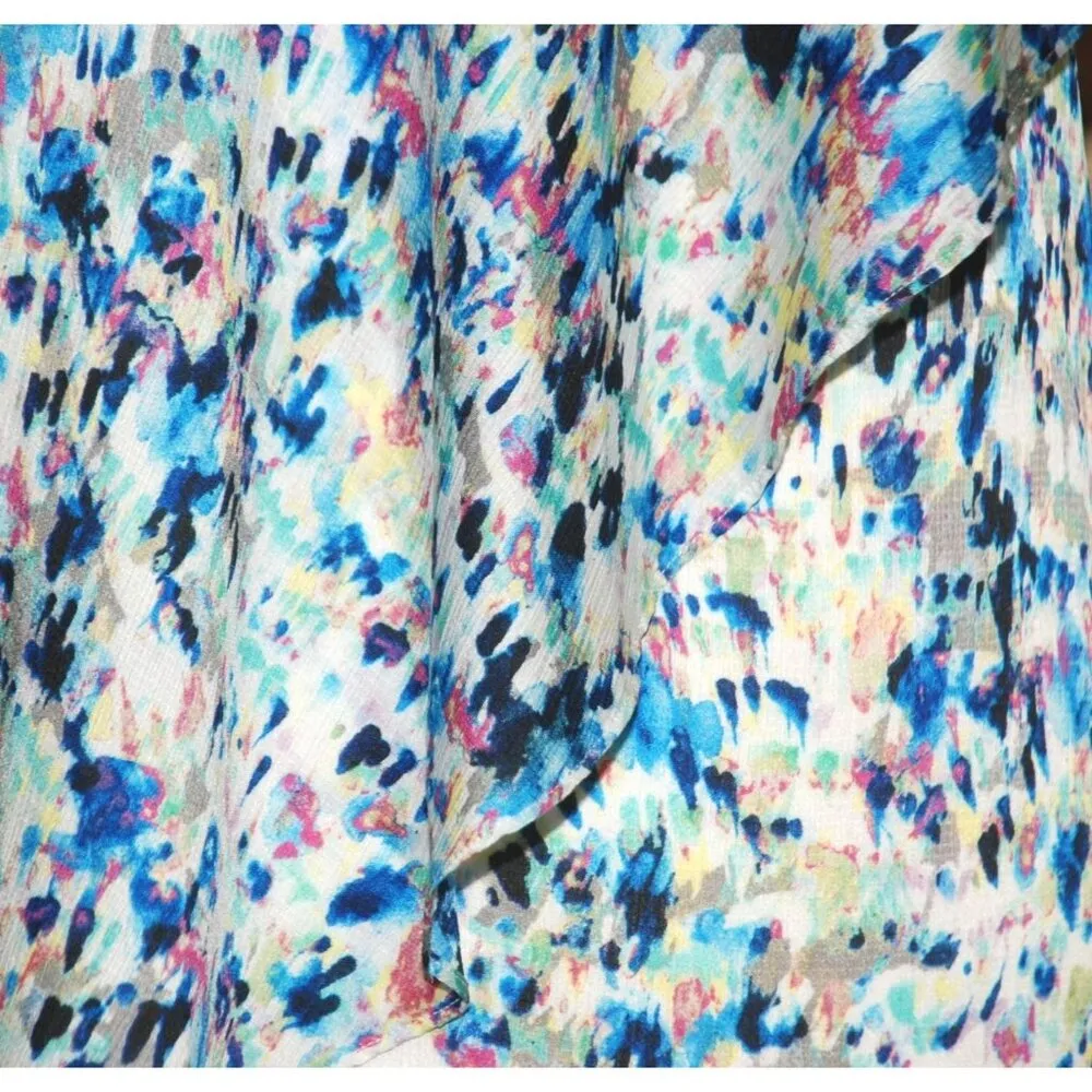 Ann Taylor Blue Ladies Sleeveless Blouse Top Size 10 Ruffle Side Zipper V-Neck - Image 3