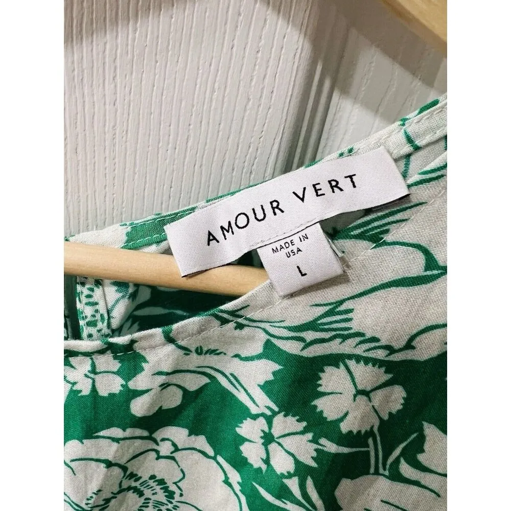 Amour Vert Women’s Shea Ramie Bloomsbury Size Large Green Floral Spring Top NWT - Image 5