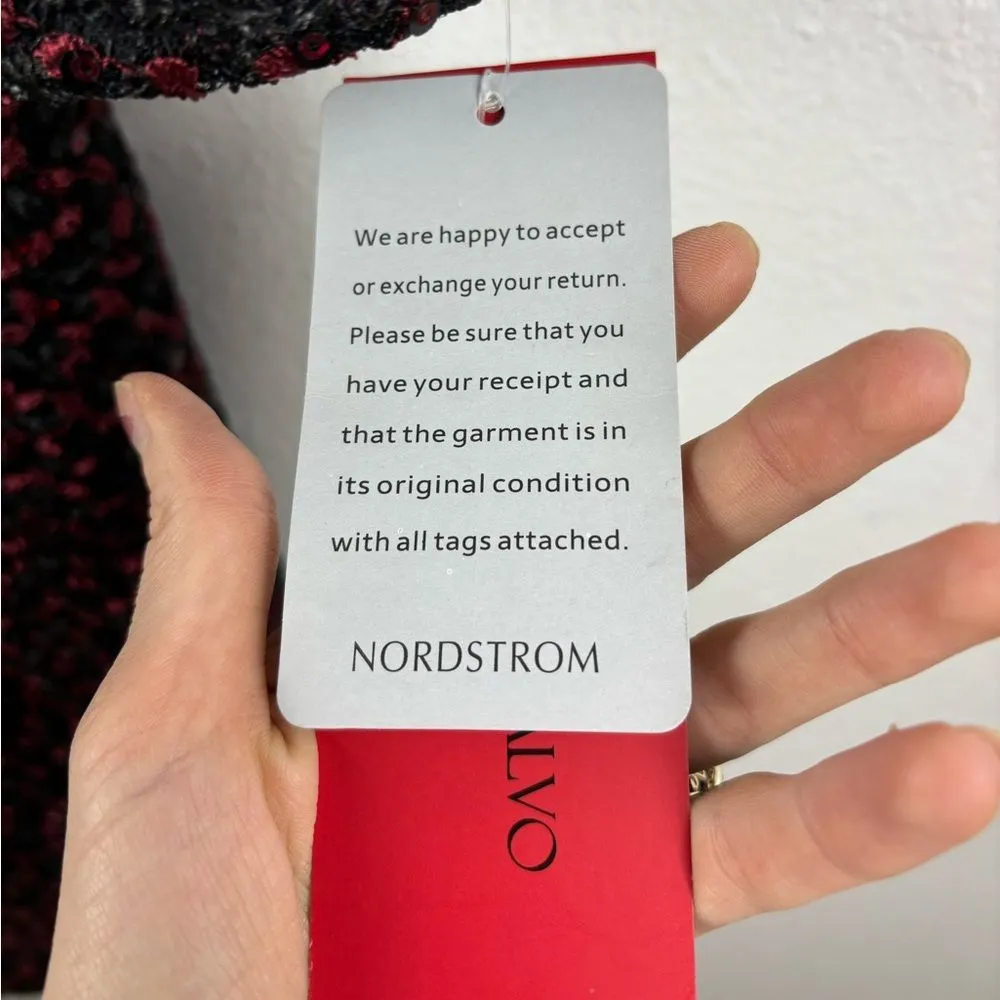 Carmen Marc Valvo‎ Infusion 6 Red Black Sequin Lace Bell Sleeve Dress NWT - Image 16