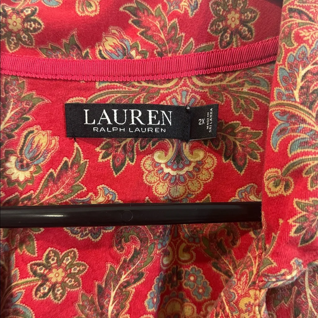 Lauren Ralph Lauren Red Paisley Pajama top Womens Plus Button Top  2X - Image 2