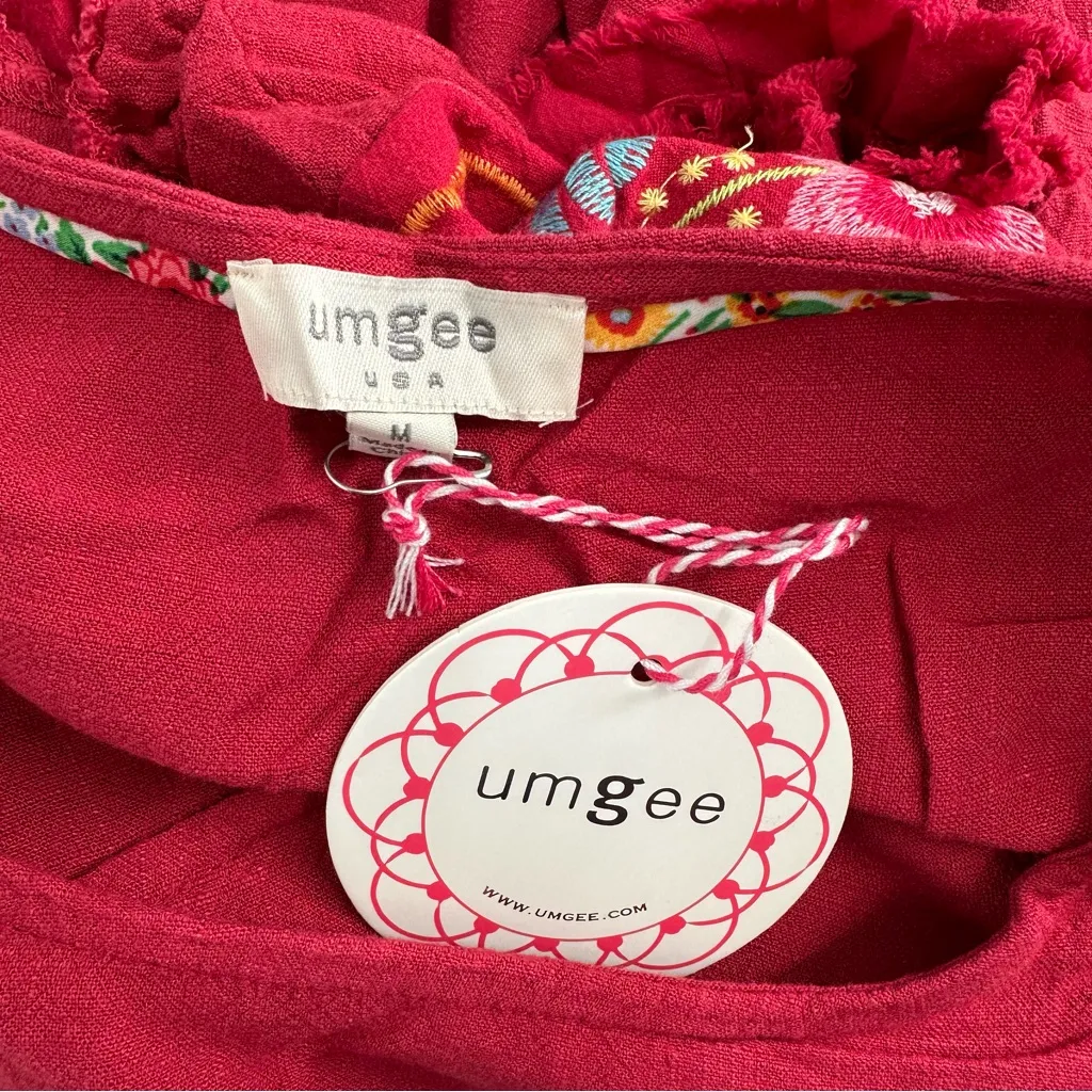 Umgee Linen Blend Top with Embroidery Bell Sleeve in Scarlet size Medium Boho - Image 10