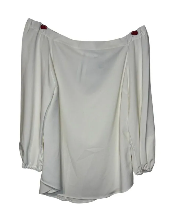 Joseph Ribkoff Womens Top Off Shoulder Elastic 3/4 Elasticized Cuff White Sz. 8 - Image 1
