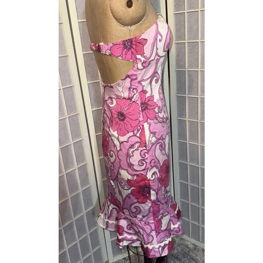 Tibi VINTAGE Preppy Pink Y2K Halter Abstract Floral Sleeveless Mini Dress Size 4 - Image 3