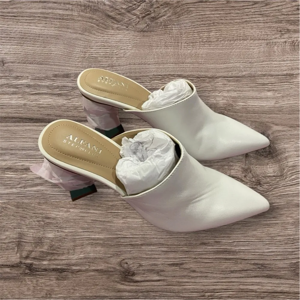ALFANI Junnee White Leather Mules | Size 9 | Sculptural Heel | NWT - Image 5