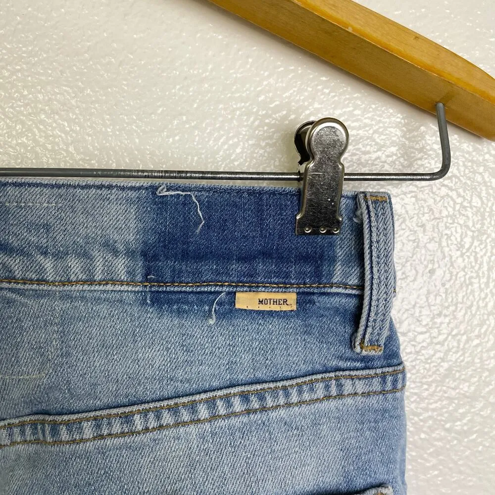 Mother High Waisted Hiker Hover Jeans Womens Size 25 On My Knees Destroyed 28" Blue - Image 8