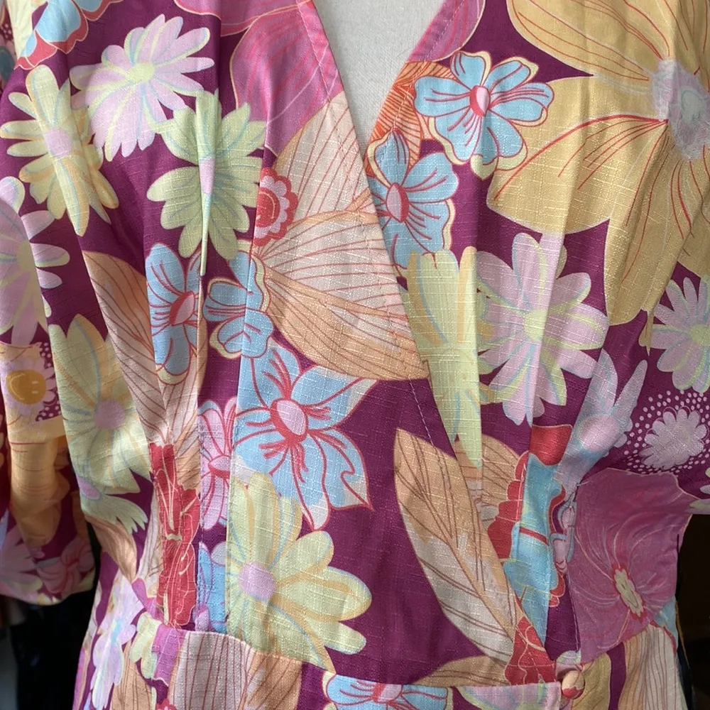 New  Smiley Movement Maxi Size M Kimono Wrap Dress Short Sleeve - Image 9