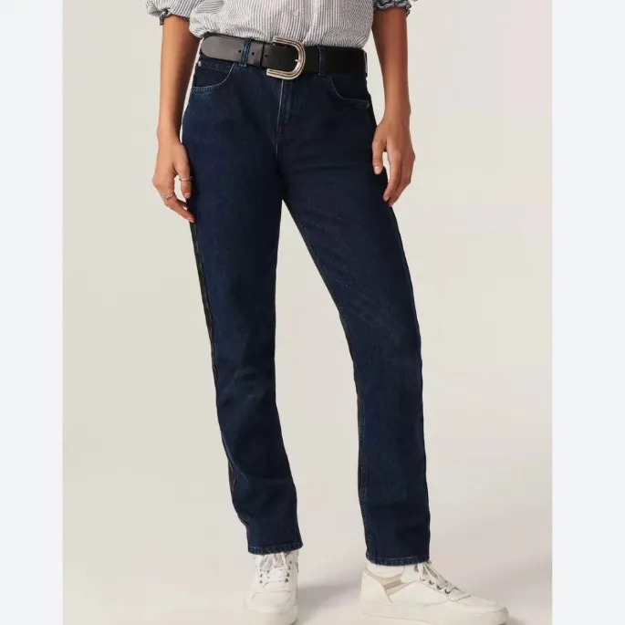 Ba&sh The Balm Two Toned Cropped Jeans Straight Leg Dark Blue Black - Image 2