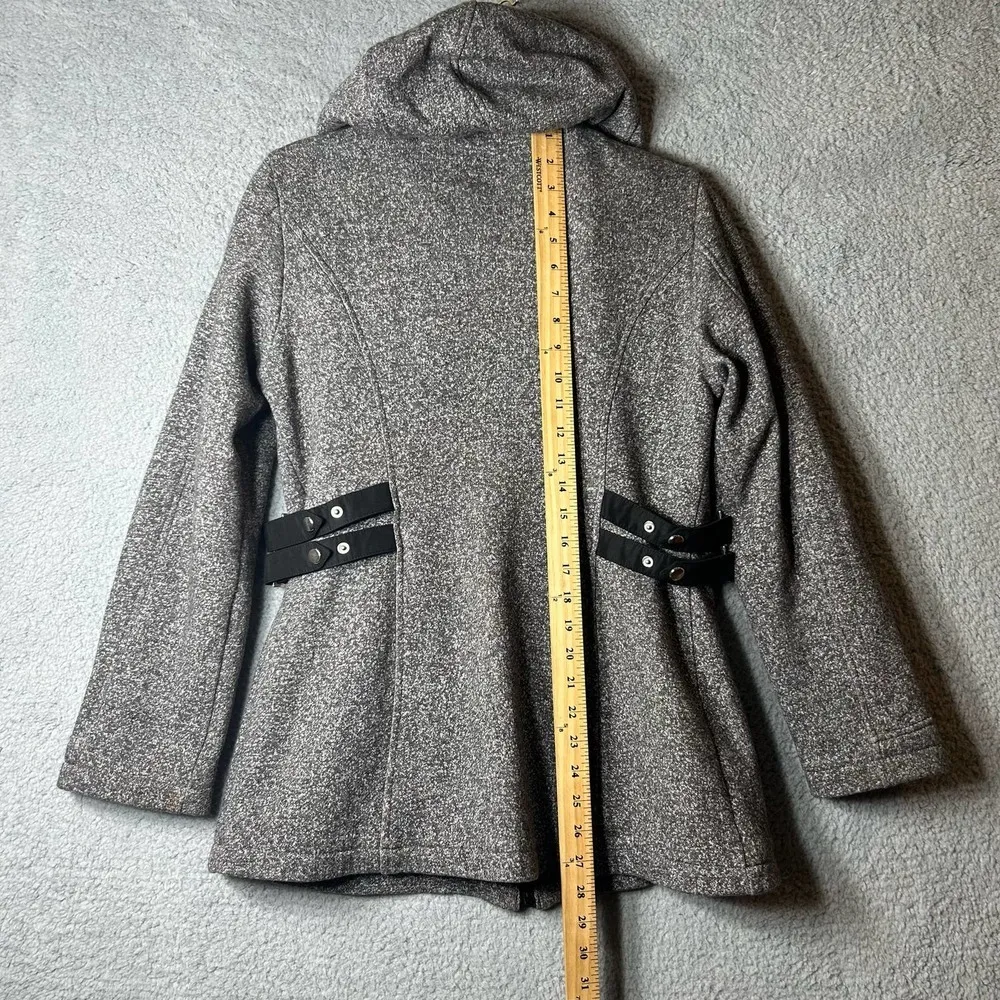 Liz Claiborne Jacket Womens Small Black White Tweed Hood Full Zip Outerwear Coat - Image 7