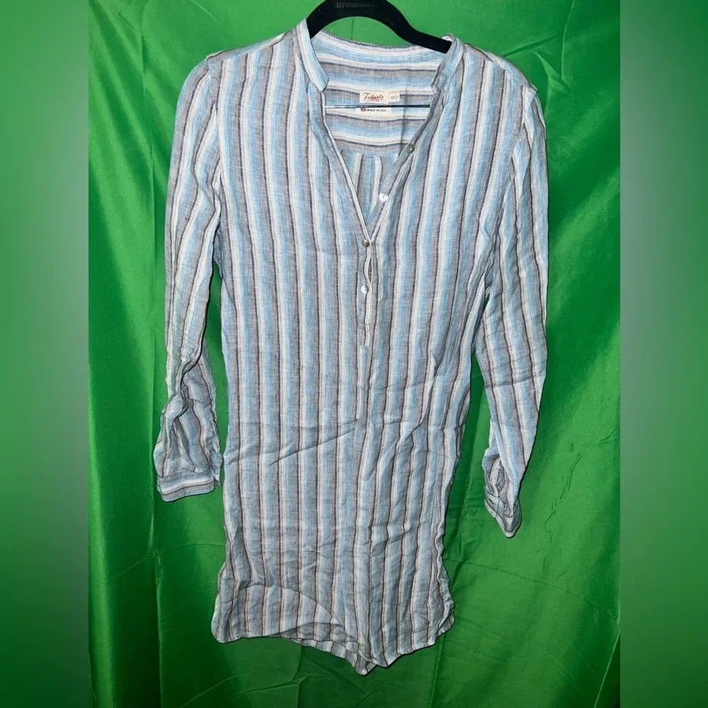 Faherty 100% Linen Shirt Dress size XS- Broken Button - Image 3
