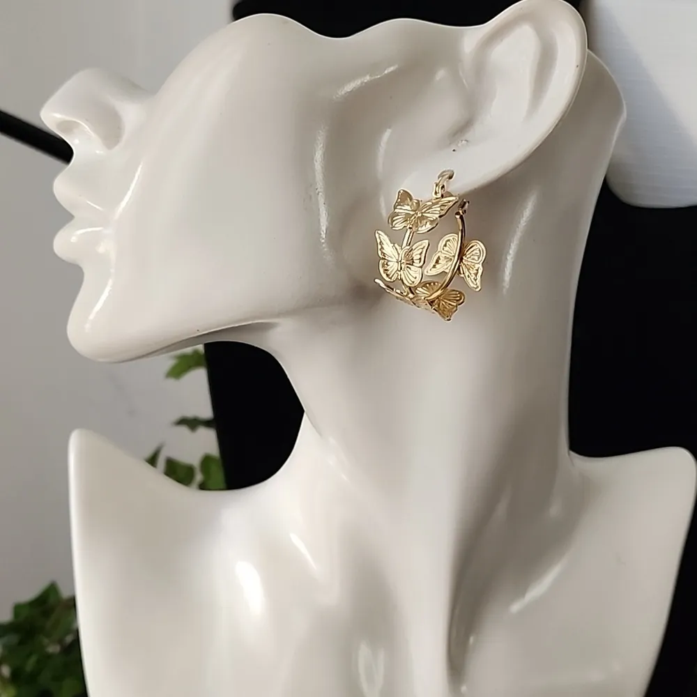 Gold Hoop Earrings with Butterflies All Around - Image 6
