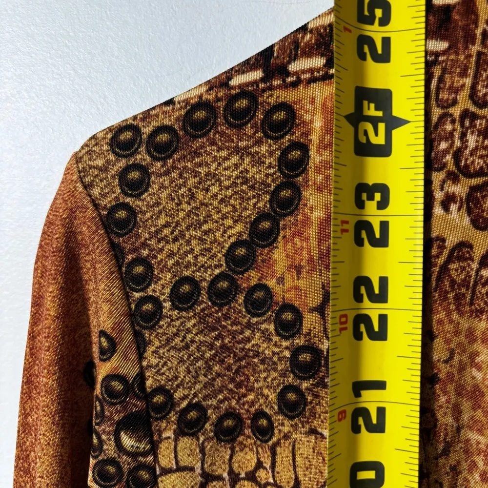 Vtg 80s Chicos Cardigan Womens 1 US M Gold Black Open Shawl Made in USA Reptile - Image 8