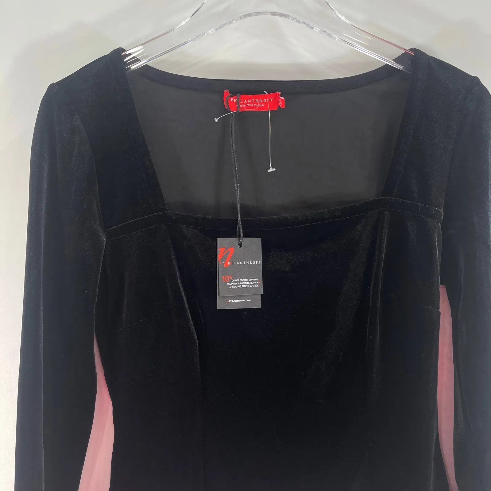n:Philanthropy Shirt Small Black Velvet Square Neck Long Sleeve Bodycon Top NWT - Image 6