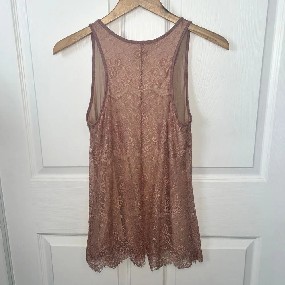 Romantic‎ Pink Lace Overlay Y2K Tank Top with Scalloped Hem Maurices Size Small - Image 2