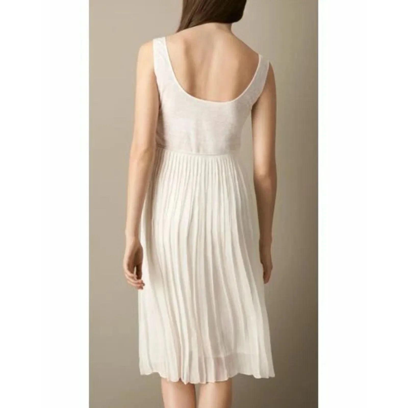 BURBERRY BRIT Pleated Silk‎ Midi Dress Ivory Sz 6 - Image 2