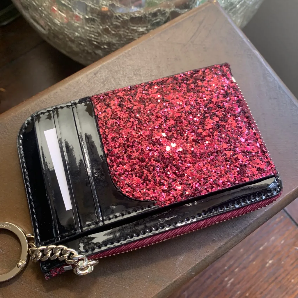 Authentic Kate Spade Glitter/Patent leather zip top card /keychain - Image 5