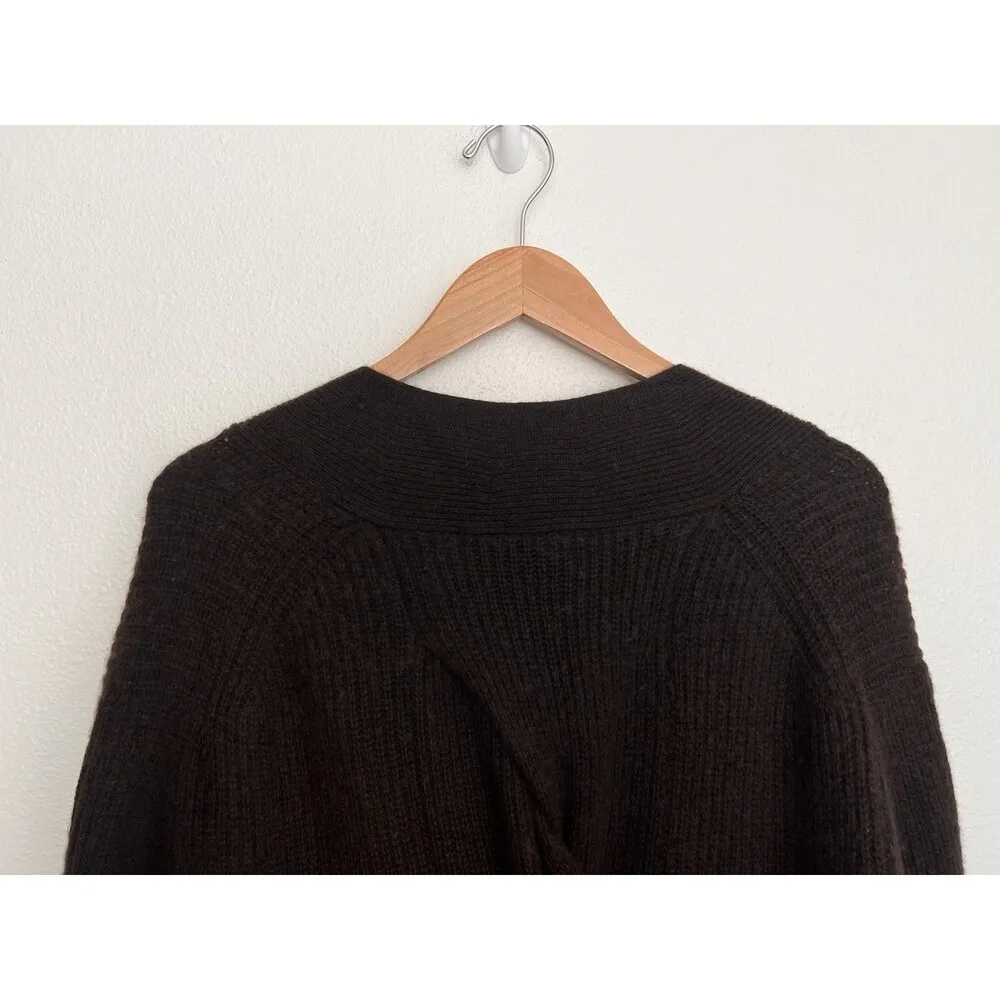 Skull Cashmere Sweater S Brown Ribbed Twist Belted Long Cardigan Cashmere Wool - Image 4