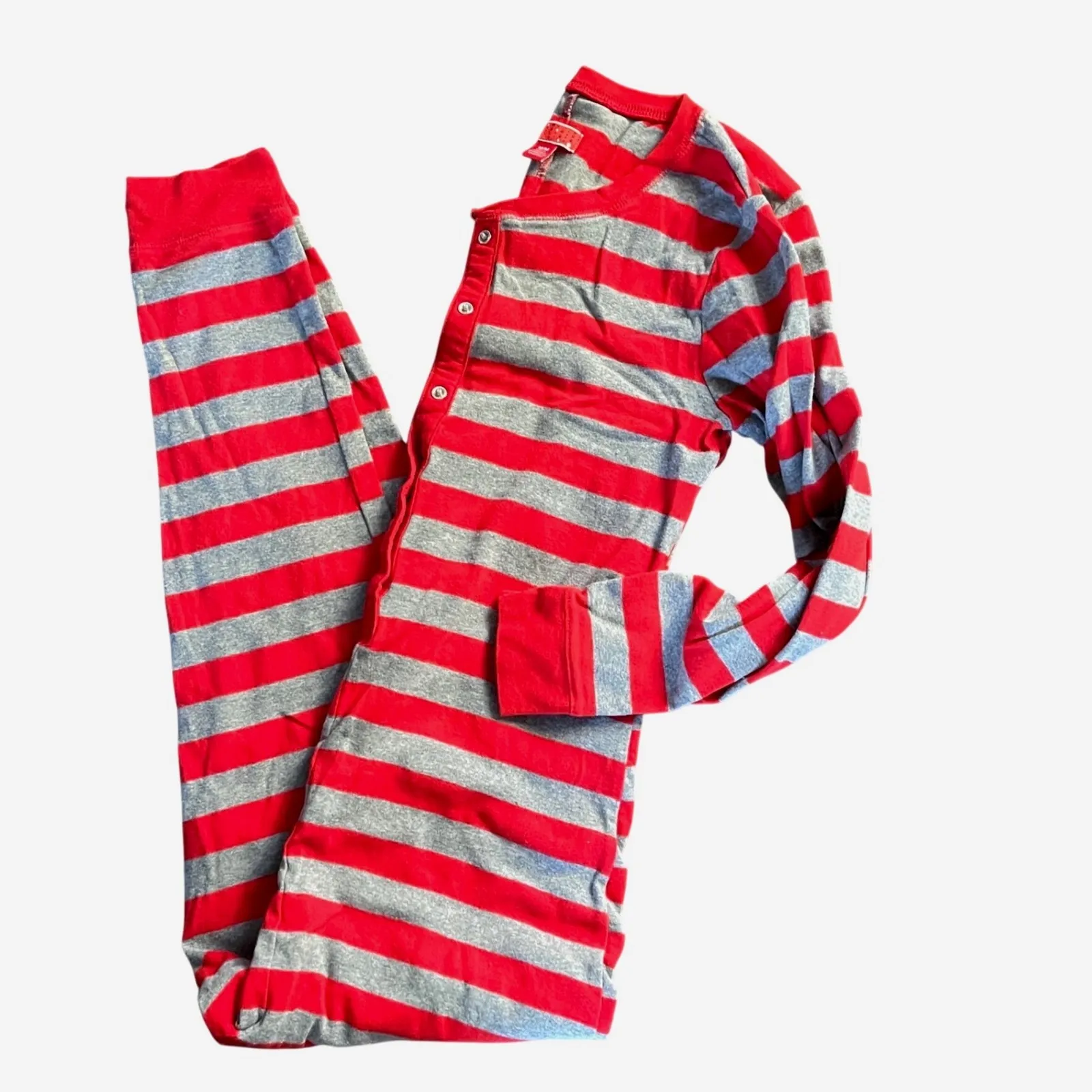 Unbranded Women's Red Gray Striped Long Sleeve One Piece Pajama Jumpsuit M Size undefined - Image 3