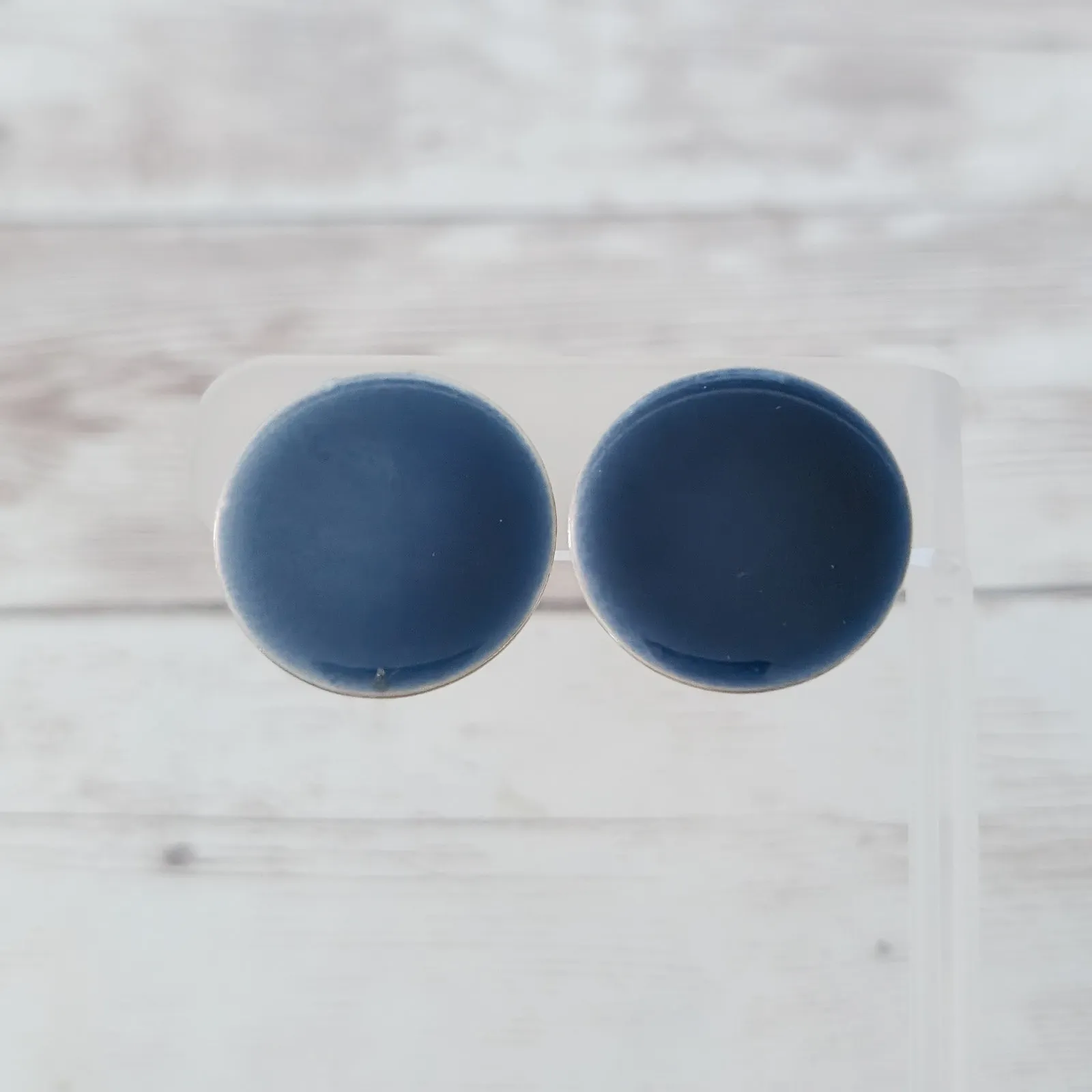 Vintage Clip On Earrings Blue Circle 1" Large Retro - Image 2