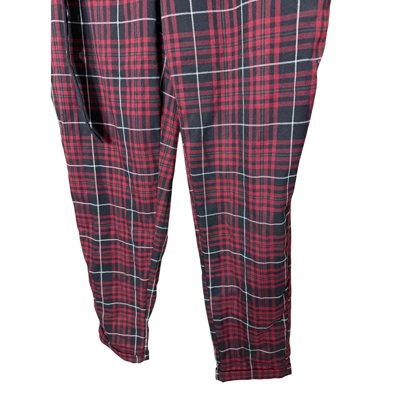 Hot Topic Plaid Belted Trousers Womens XL Red Black High Rise Buckle Detail - Image 3
