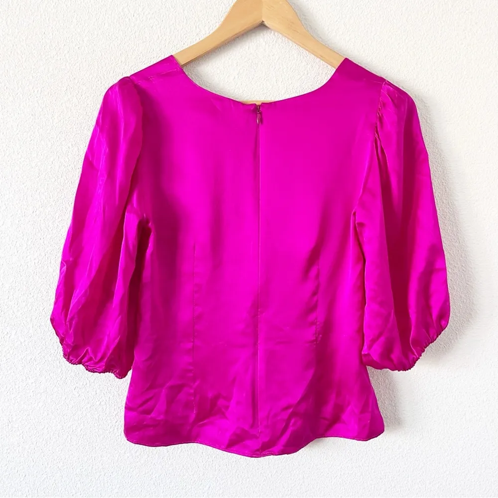 Amanda Uprichard Silk V-Neck Blouse in Hot Pink - Image 7