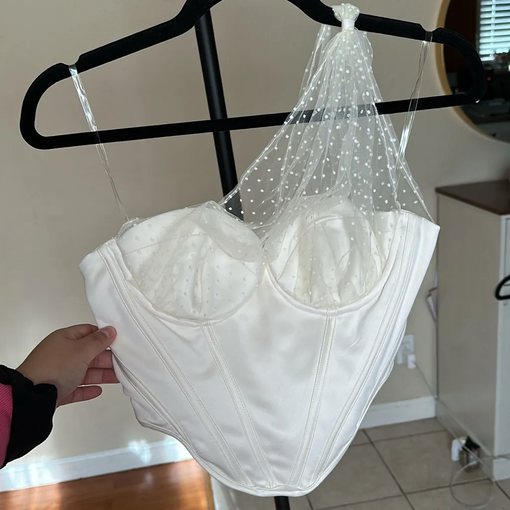 HOUSE OF‎ CB 'Kim' Ivory Draped Tulle Corset NWOT size S white mesh - Image 7