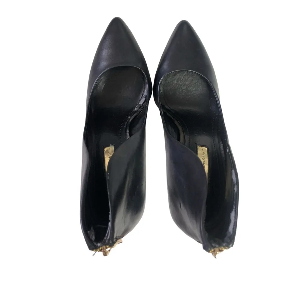 BCBG Conrad Black Leather Gold Zipper Detail Pointy Toe High Heels - Image 2