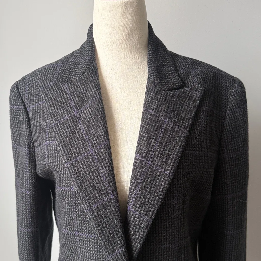 Ralph Lauren Black Checkered Blazer Size 10 Wool Classic Single Breasted Jacket - Image 4