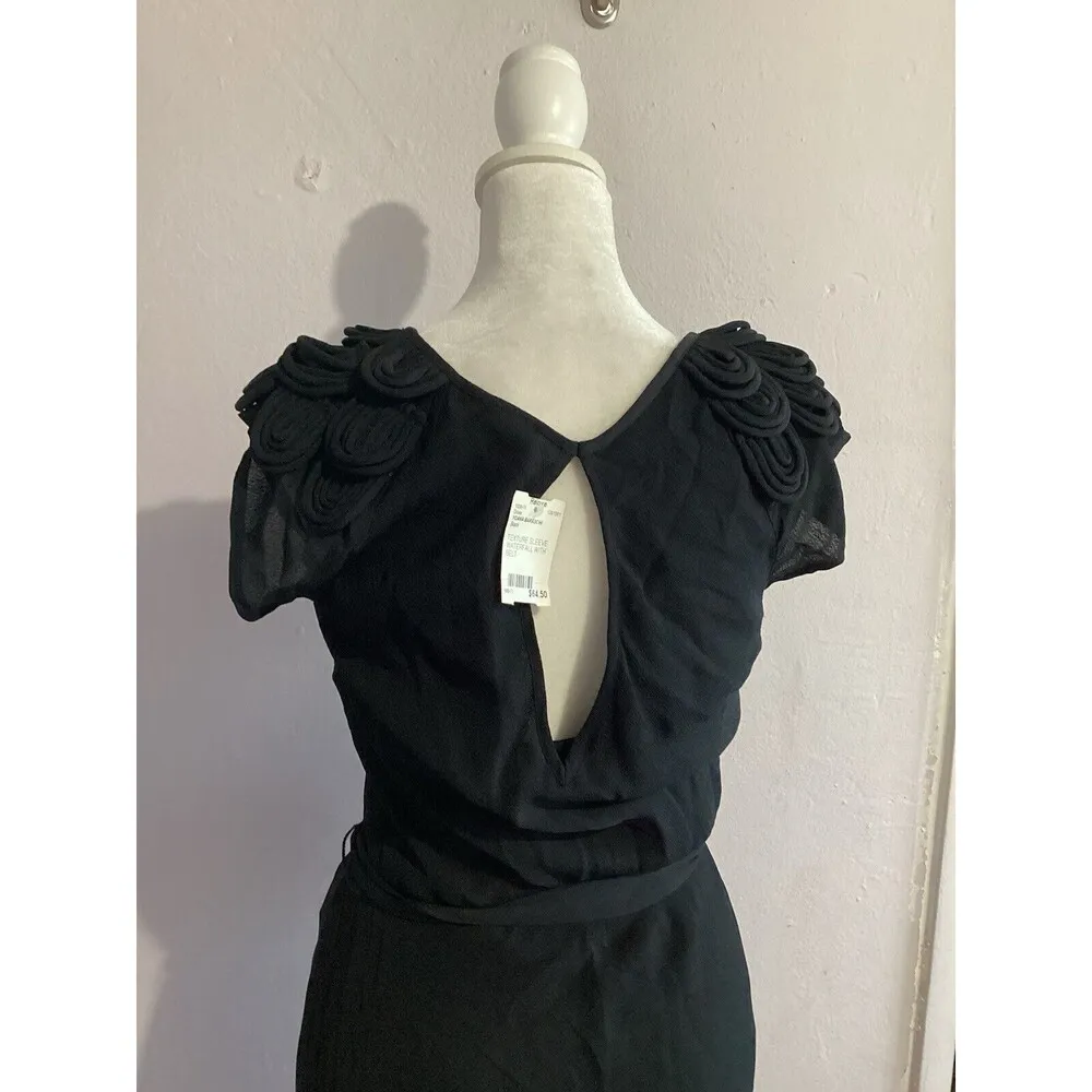 Yohana Baraschi Black Textured Sleeve Waterfall Belted Hi Low Cocktail Dress M - Image 6