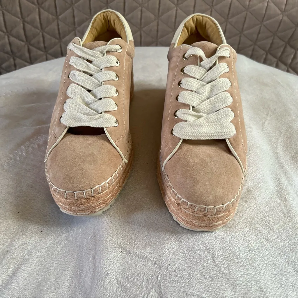 Joie Danba Suede pink platforms espadrilles lace up size 8.5 - Image 2