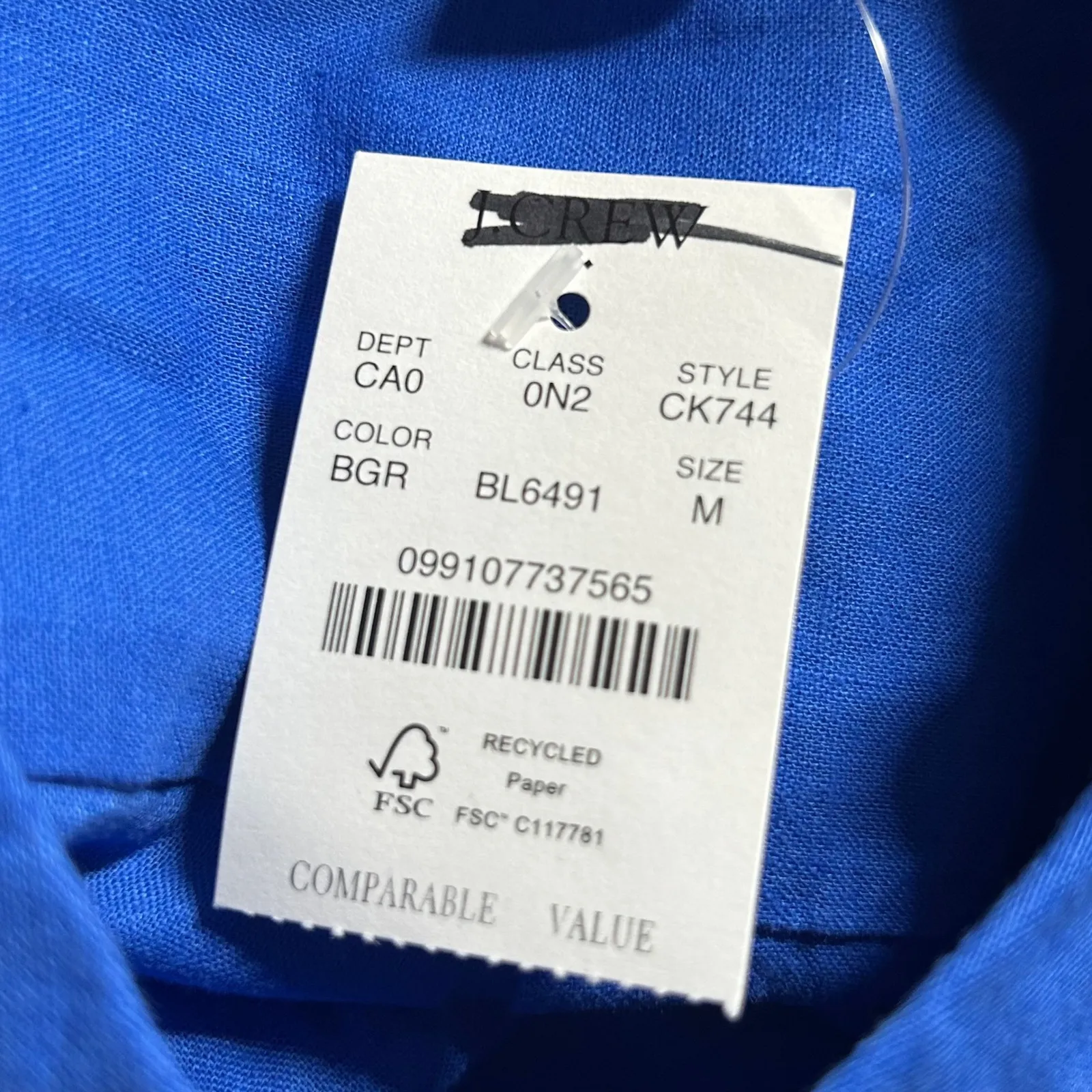 J. Crew Crew Women's Blue Linen Blend Button Up Short Sleeve Shirt M Medium New - Image 9