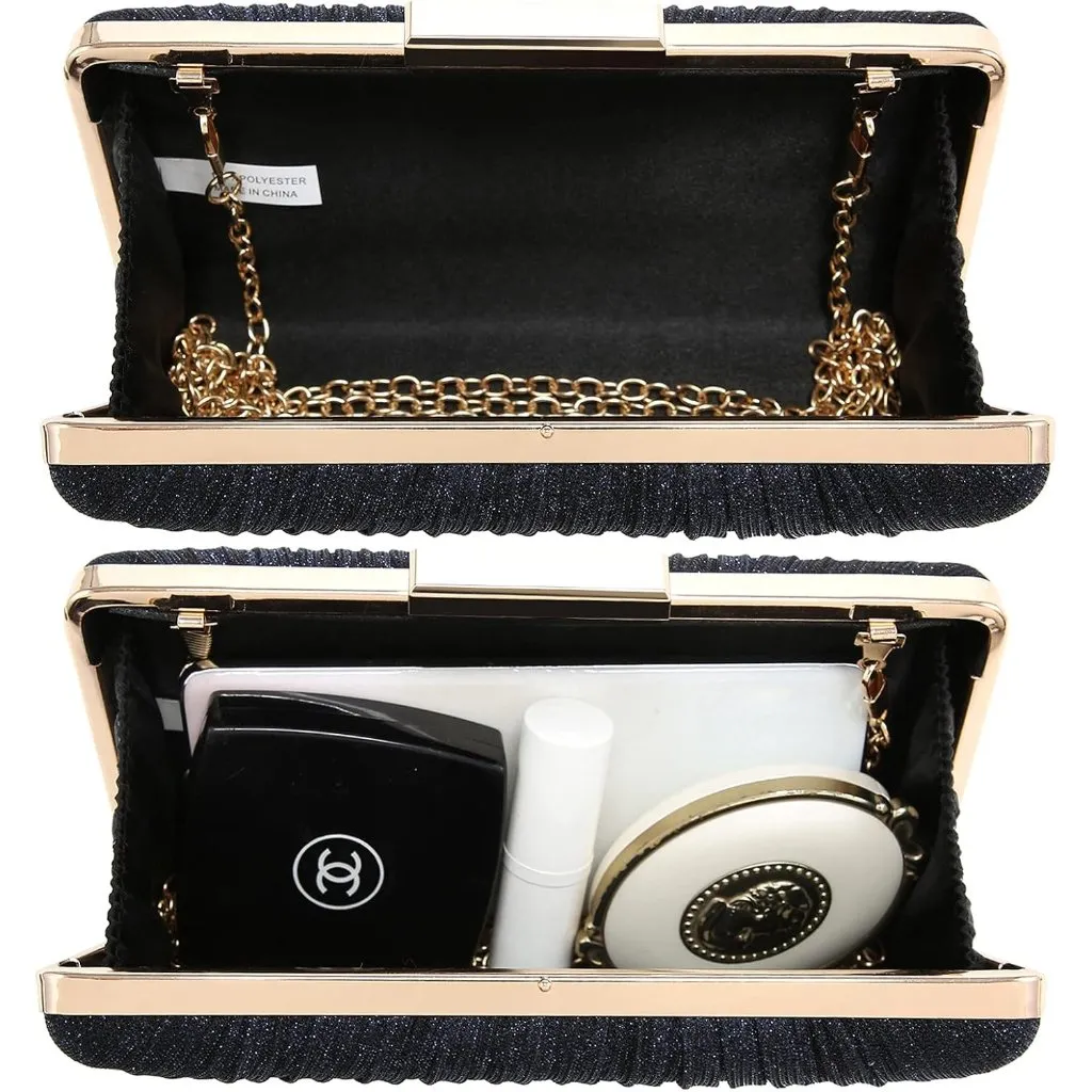 ⚡ Women's Evening Cocktail Glitter Formal Party Prom Blue Clutch Handbags - Image 5