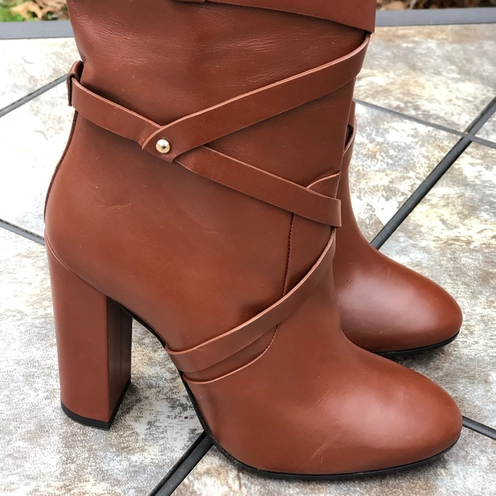 Aquazzura Cognac Luggage New Bel Air Knee High Calf Leather Boots 7.5 $1,395 Tan - Image 5
