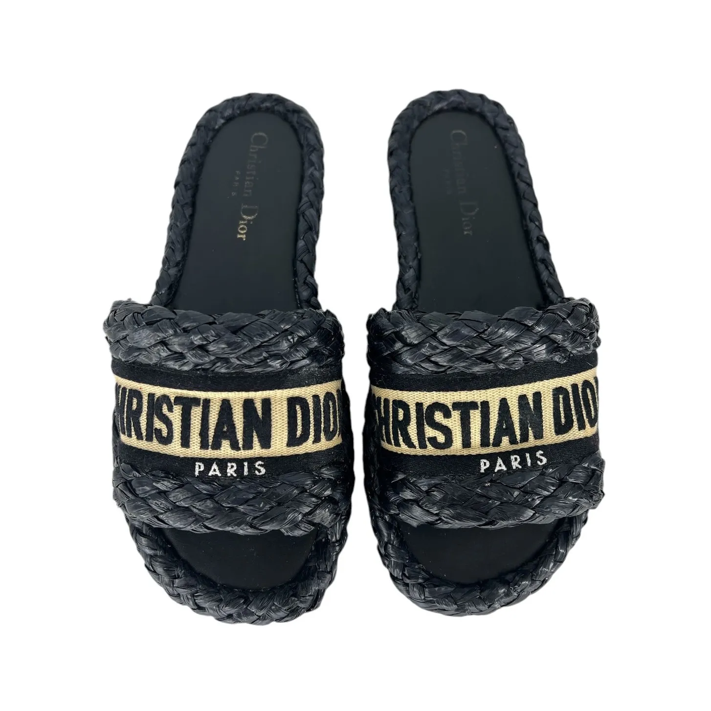 Christian Dior Raffia Embroidered Dway Mules Slide Sandals - Image 3