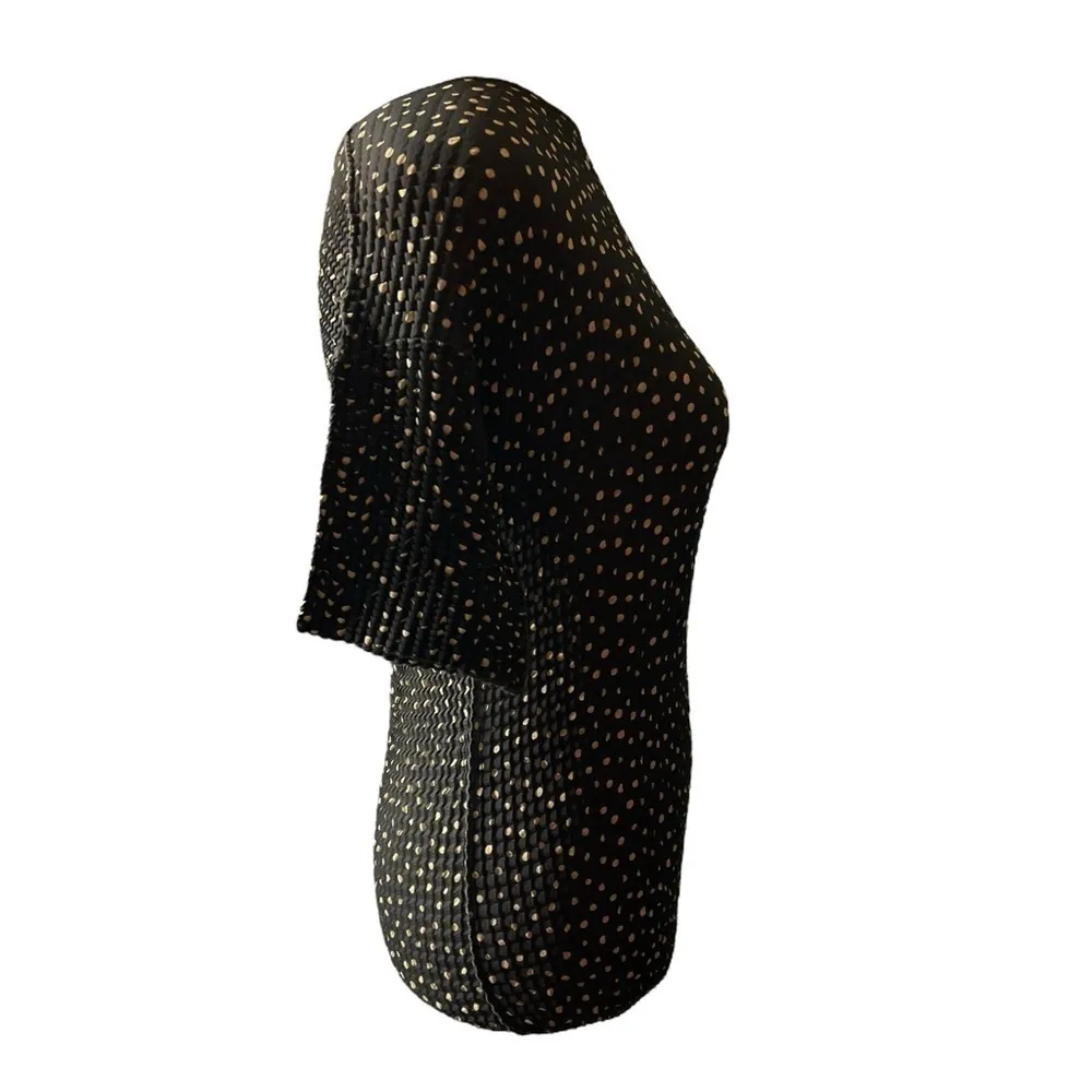 C’est Duo by Casablanca Vintage Black Fitted Blouse with Tan Polkadots Sz Small - Image 2