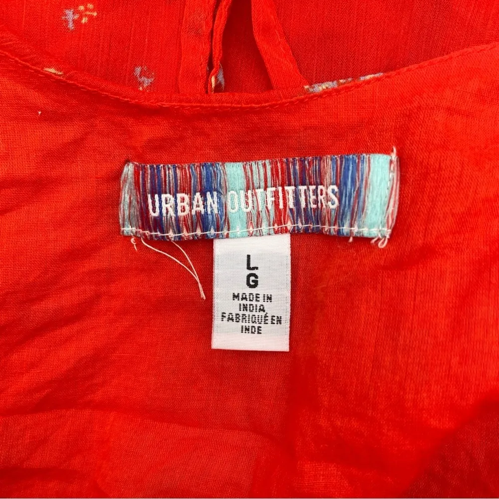 Urban Outfitters Red Ditsy Floral Milkmaid Puff Sleeve Cottagecore Mini Dress L - Image 6