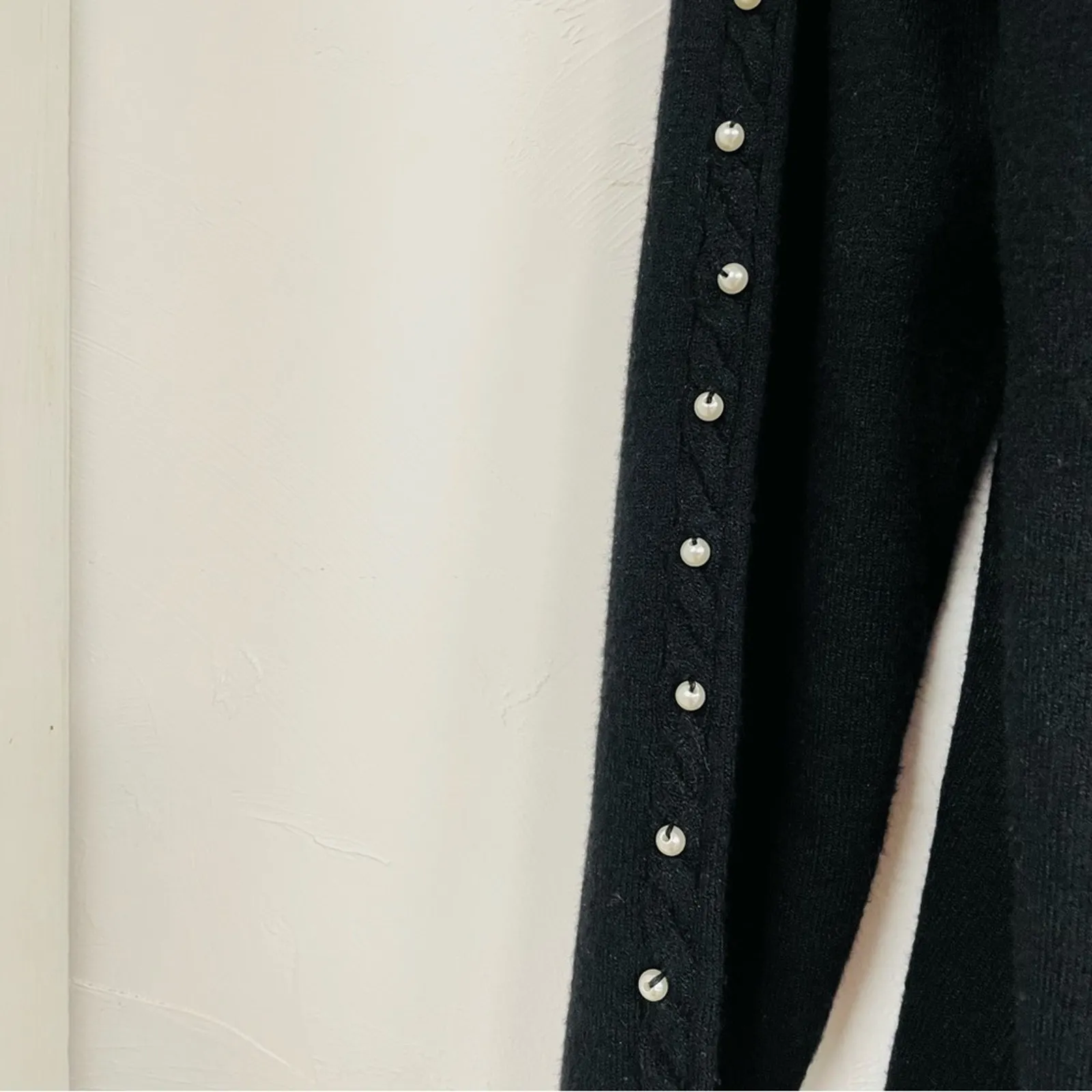 Soft Surroundings Black Super Soft Sweater Faux Pearl Details Womens S Preppy - Image 6