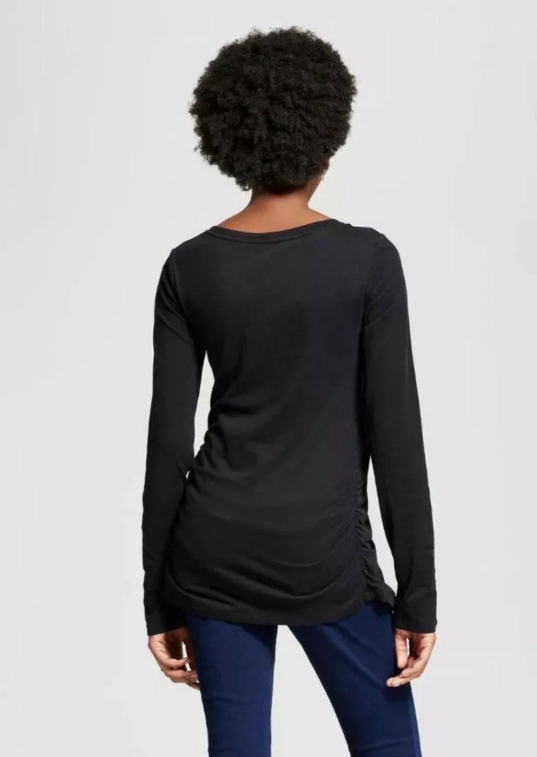 Long Sleeve Scoop Neck T Shirt Black XS - Image 2