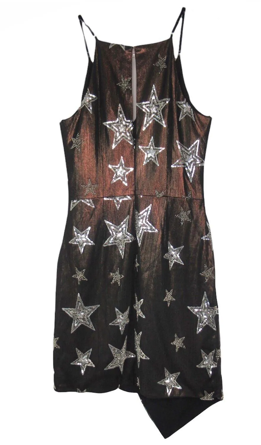 Giada Bronze Silver Star Print Sequin Faux Wrap Dress Women’s Size Small - Image 5