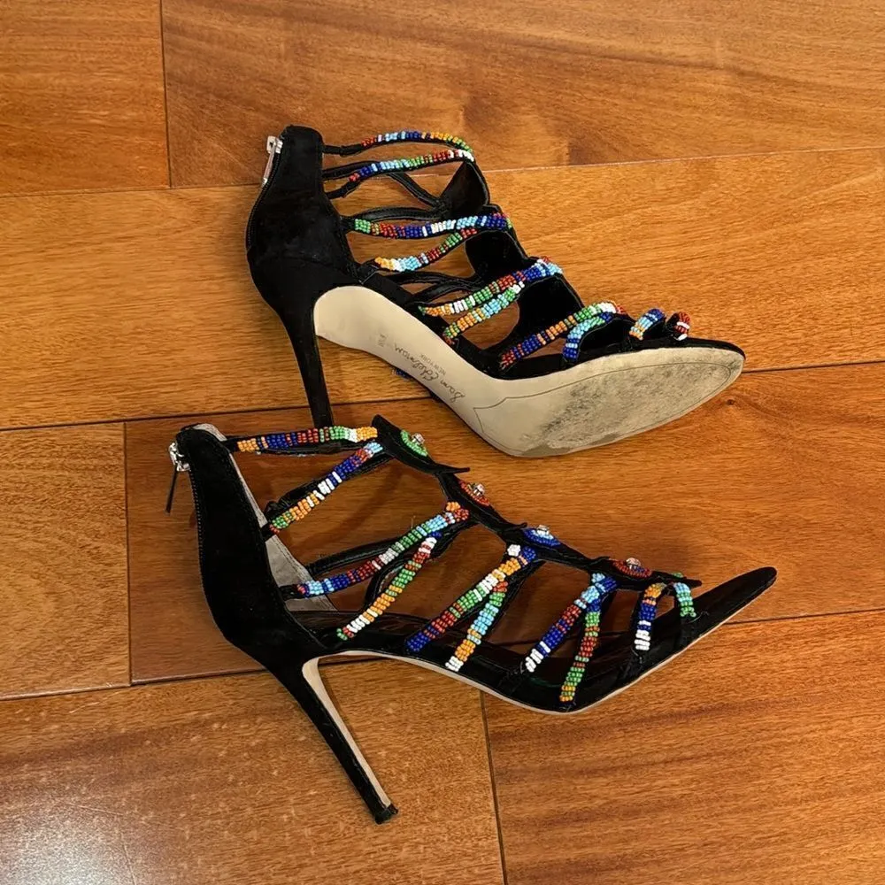 Sam Edelman Strappy Beaded High Heel Black Sandals size 6.5 - Image 3