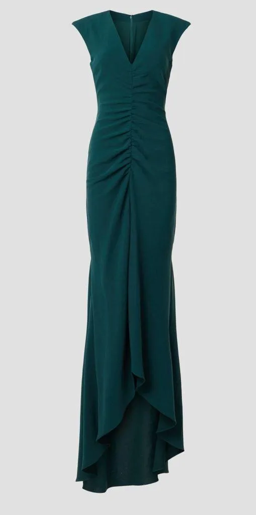 ELLIATT Marabel‎ Hunter Dark Green Maxi Gown V Neck Ruched  Dress Size Medium - Image 3